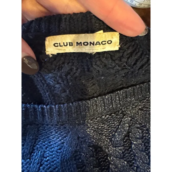 Club Monaco Sweater Women Medium Navy Blue Metallic‎ Cable Knit Pullover Preppy - Image 9