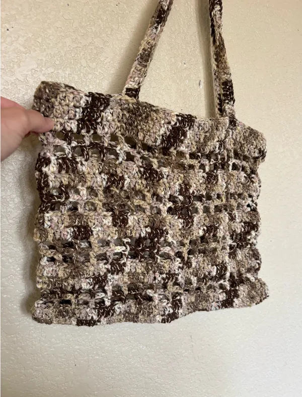 Handmade Brown and cream crochet market bag - Image 3