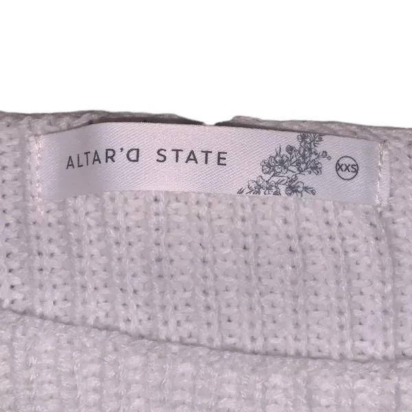 Altar'd State Granny Square Crochet Sleeve Boho Sweater XXS White‎ Blue - Image 7