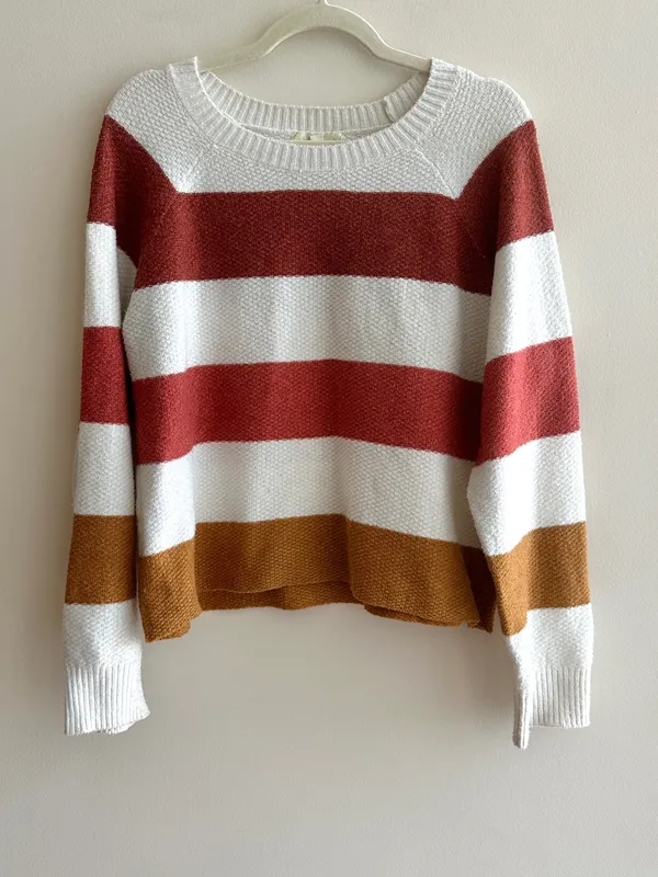 PINQUE Gina Rib Crew Neck Knit Colorblock Striped Sweater, Size Large - Image 5