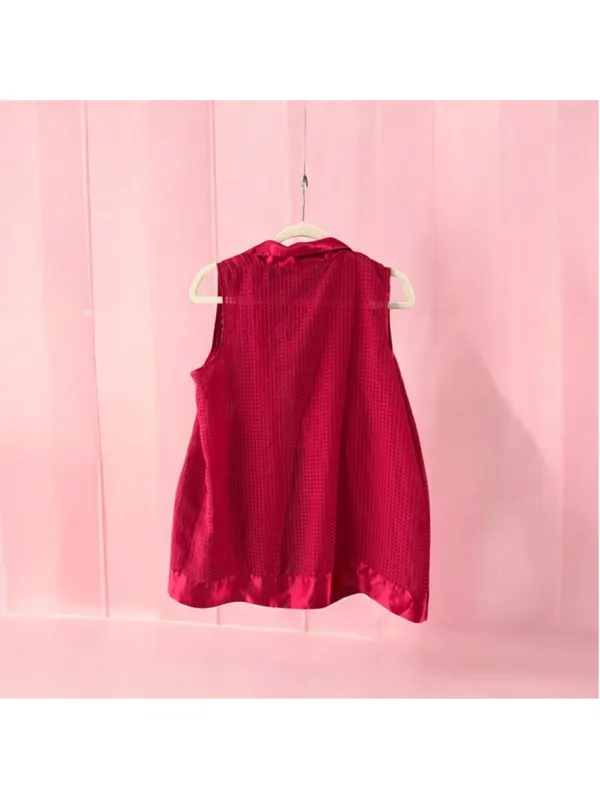 Victoria's Secret Red Sleeveless Button Down Shirt Medium - Image 2