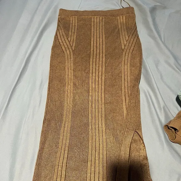 French Connection Mari Brown Side‎ Slit Long Dressy Pencil Skirt - Image 3