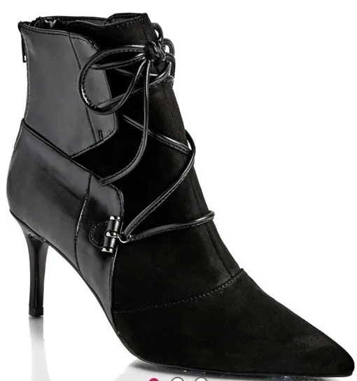 Nine West VTG Y2K Black suede/leather pointed toe with lace Ankle boots 7M - Image 3