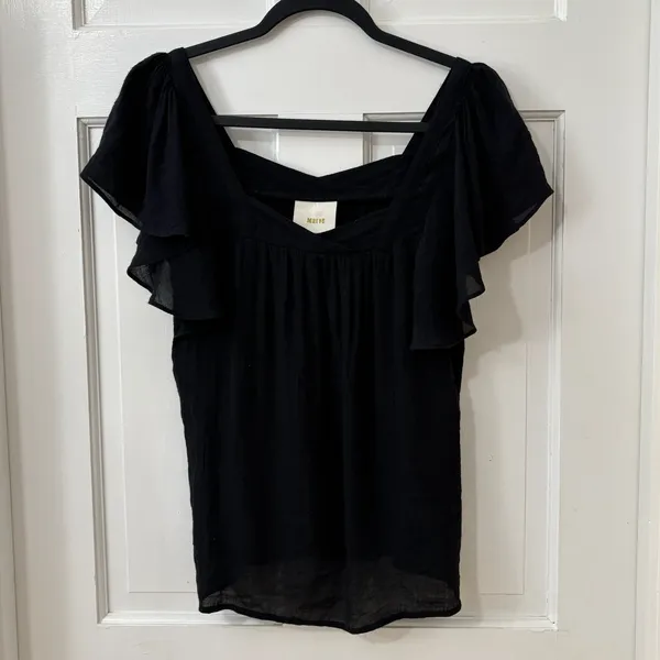 ANTHROPOLOGIE Maeve XS Black Flutter Sleeve Whimsigoth Flowy Top Semi‎ Sheer - Image 4