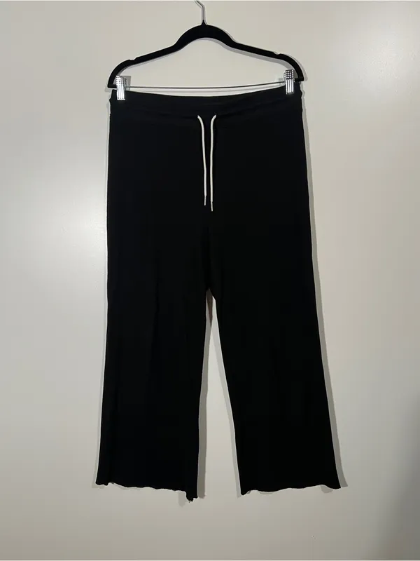 Mate the Label Organic Cotton Waffle Wide Leg Pants in Jet Black Size Large - Image 3