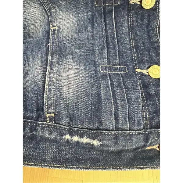 Levi’s Blue Denim Short Jacket Sherpa Lining Women Size M Cotton Button Front - Image 8