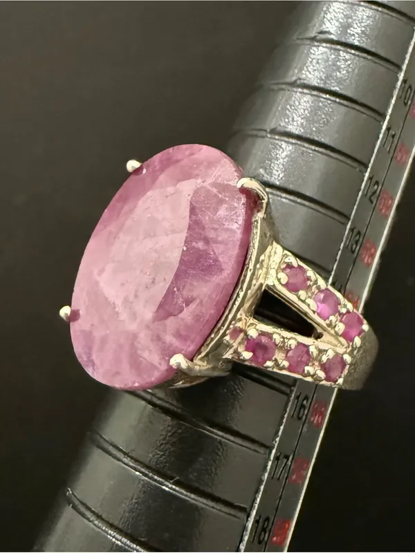 925 Silver Natural Ruby Gemstone Cocktail Ring Size 7.5 Pink - Image 9