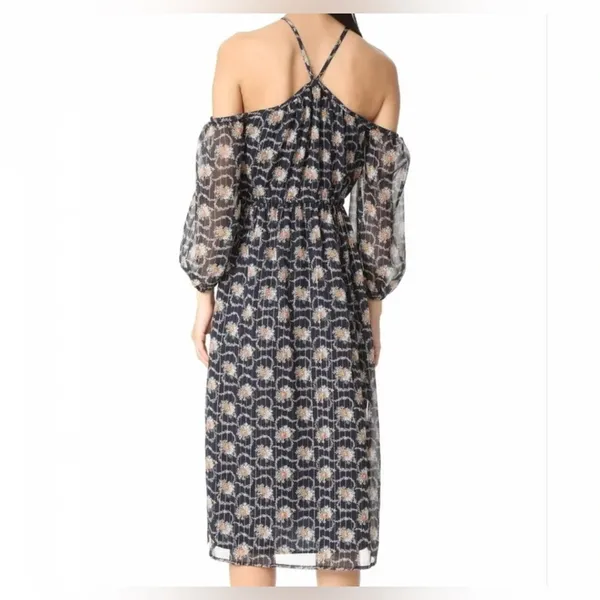 Club Monaco Tansa Dress in Deep Sapphire Blue Floral Metallic‎ Pattern Sz 2 - Image 3