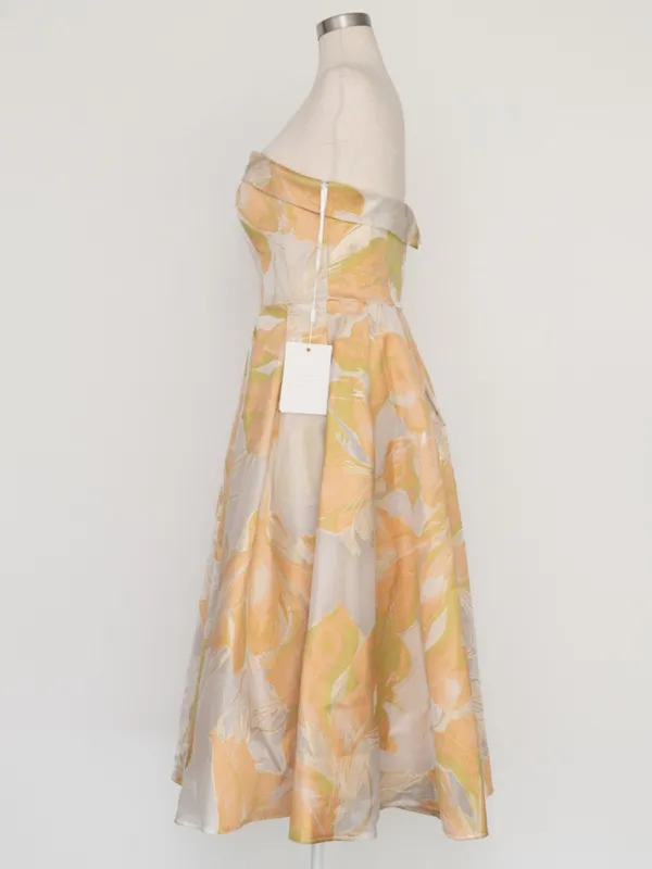 Mac Duggal - Peach‎ Multi Floral Brocade Strapless Midi Dress - Image 6