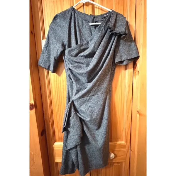 Isabel Marant Kingsley Draped Tweed Dress Wool Silk Blend Asymmetrical 36/US 4 - Image 3