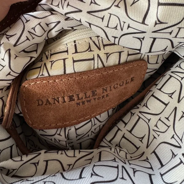 Danielle Nicole Brown Suede Foldover Clutch Bag‎ Black Trim Tassel Zip Boho - Image 6