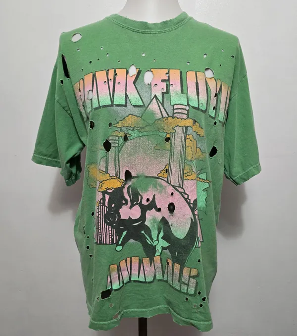 Buckle Retro Pink Floyd Washed Green Distressed Animals Band S/M T-Shirt - Image 2