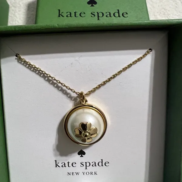 Kate Spade Gold and White Earrings and Necklace Set - Image 2