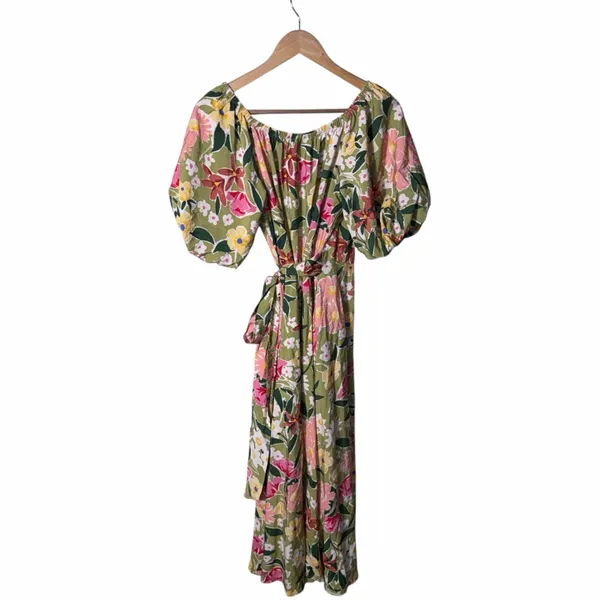 Vici Floral Puff Sleeve Wrap Midi Dress Size Small - Image 8