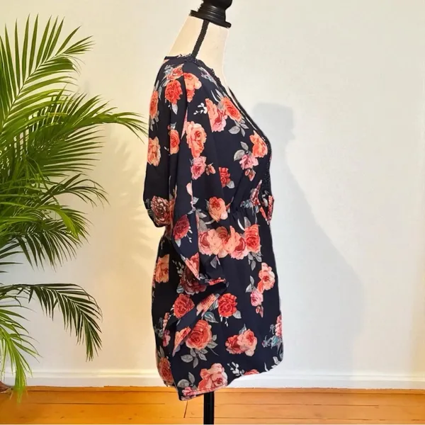 🌺 MILEY + MOLLY Navy Floral Kimono Tie-Front Cardigan – Medium - Image 2