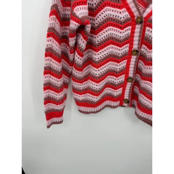 Maurices‎ Pink Chevron Knit Button Down Cardigan Sz L Boho Retro Cozy Chunky - Image 4