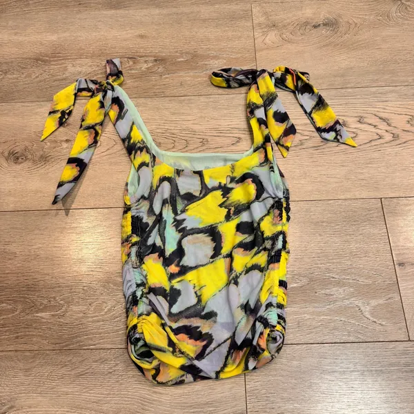 Free People Avenue Tank Butterfly‎ Print Ruched Mesh Tie Strap Top XSmall XS - Image 2