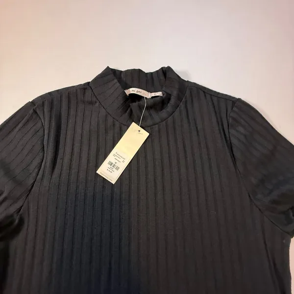 Mi Ami Francesca's Med Black Ribbed Mock Neck Short Sleeve Fit & Flare Dress NWT - Image 4