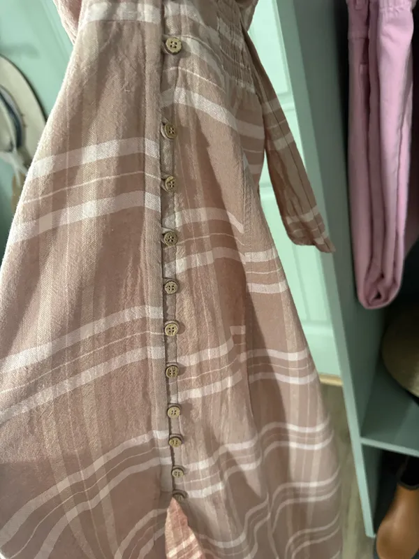 Free People Linen Cotton Blend Women’s Plaid Midi Dress - Image 3