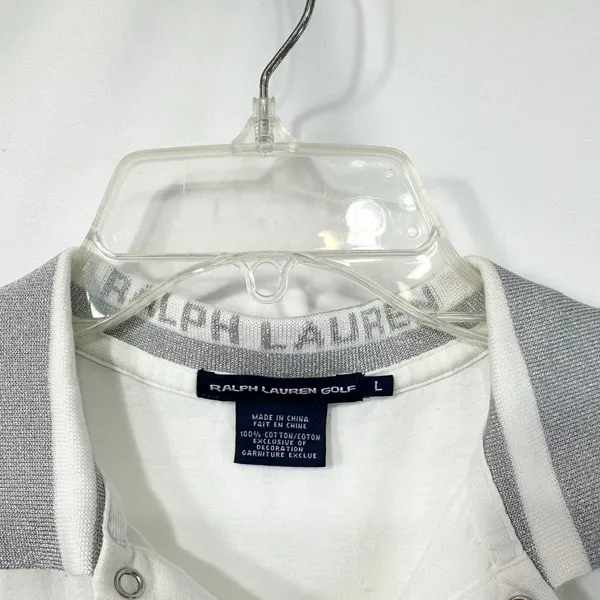 Ralph Lauren Golf Large Tank‎ Top VTG Y2K Polo White Silver Metallic Collar 995 - Image 4