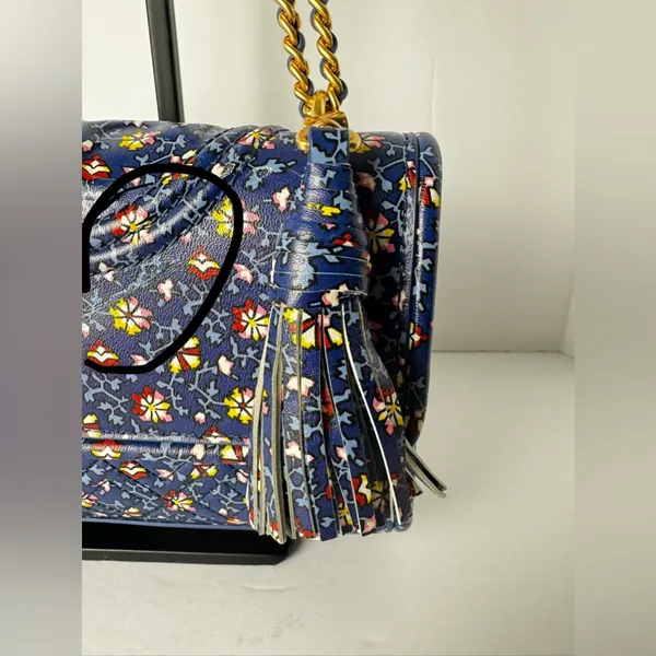 Tory Burch Fleming Printed Small Convertible Shoulder Bag Blue Wild Pansy - Image 4
