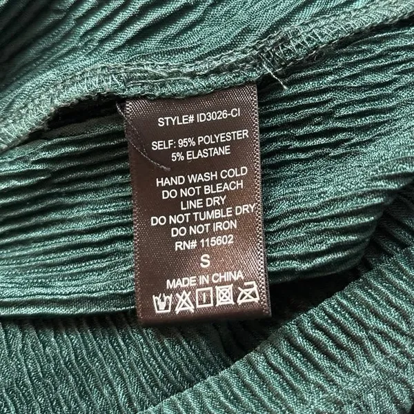 All in Favor Emerald Green V Neck Long Sleeve Crinkle Tie Waist Midi Dress Sz S - Image 5