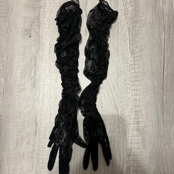 For Love & Lemons $259 Jourdan Black Mini Strapless Dress Gloves Goth Punk Sheer - Image 7