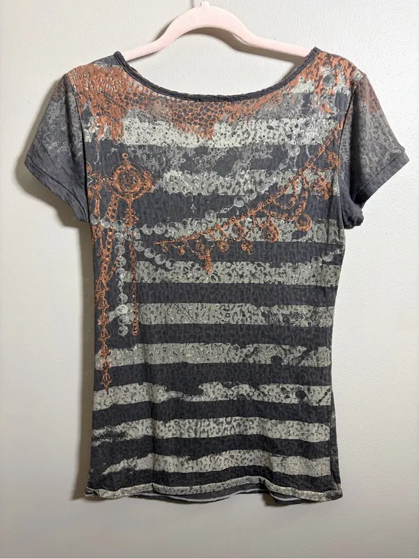 MM Unplugged by Miss Me T-Shirt rhinestones striped - Image 5