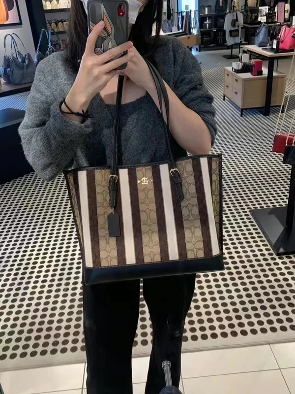 NWT Coach Mollie Tote In Signature Jacquard With Stripes C4088 - Image 6