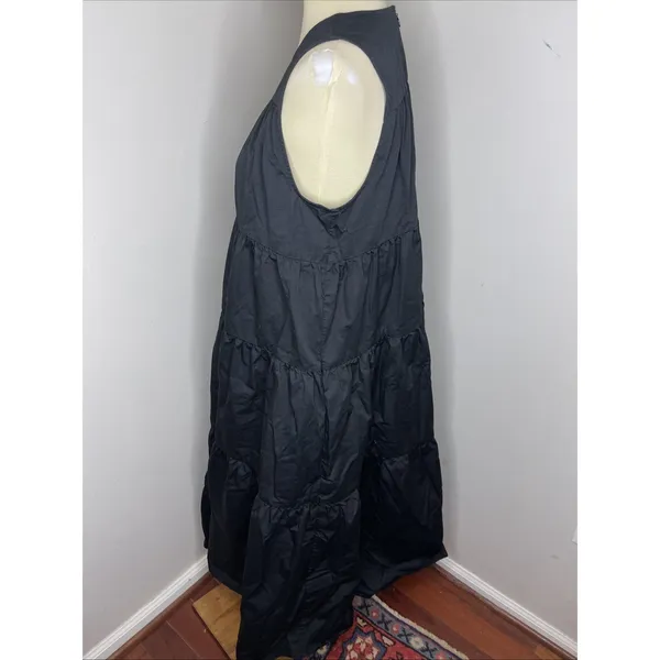 Co Essentials‎ Black Sleeveless Tiered Poplin Midi Dress Medium M - Image 3
