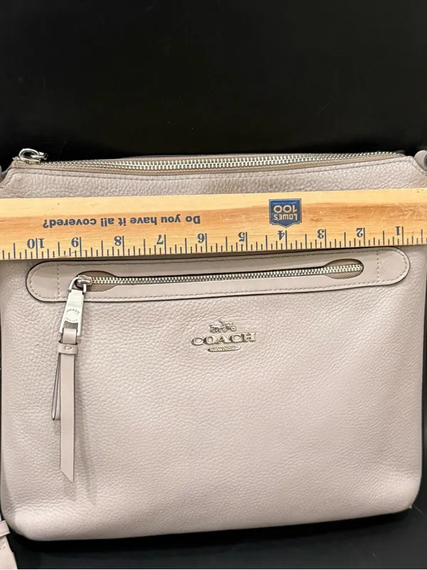 COACH F34823 Chalk Light Gray Pebbled Leather Mae File Crossbody Bag - Image 9