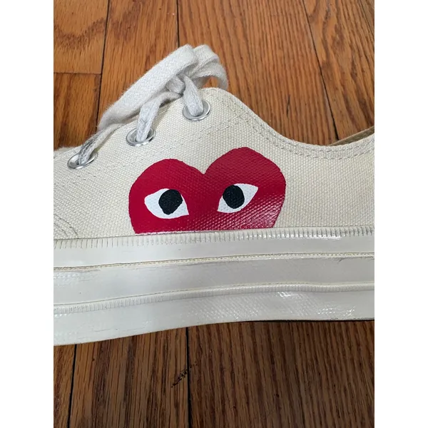 Comme des Garcons PLAY x Converse Chuck Taylor All Star Low Cream‎ Shoes size 6 - Image 10