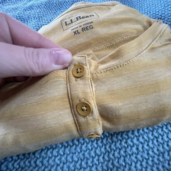 L.L. Bean Blouse Yellow Striped Long Sleeve XL 1/4 Button Soft Stretchy EUC - Image 8