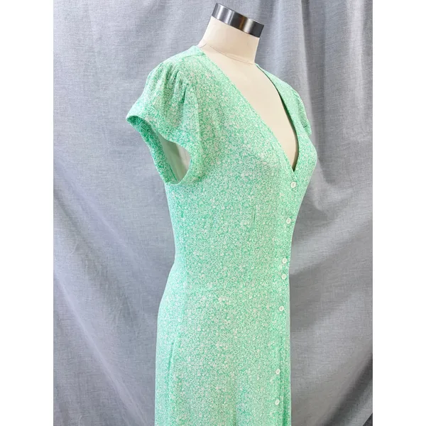 Aura Womens Mint Green Floral Button‎ Front Maxi Dress Cap Sleeve Pockets XS - Image 3