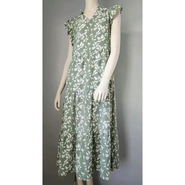 NWT Floral Midi Dress Stretch Pocket Ruffle Sleeve Flowy Boho Cottagecore MEDIUM - Image 6