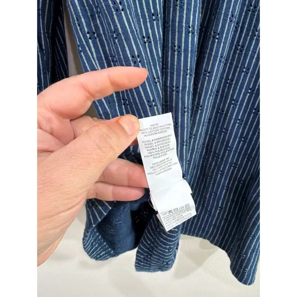 Lucky Brand Indigo Blue Striped Eyelet Crochet Lace Sleeve‎ Peasant Top 1X - Image 5