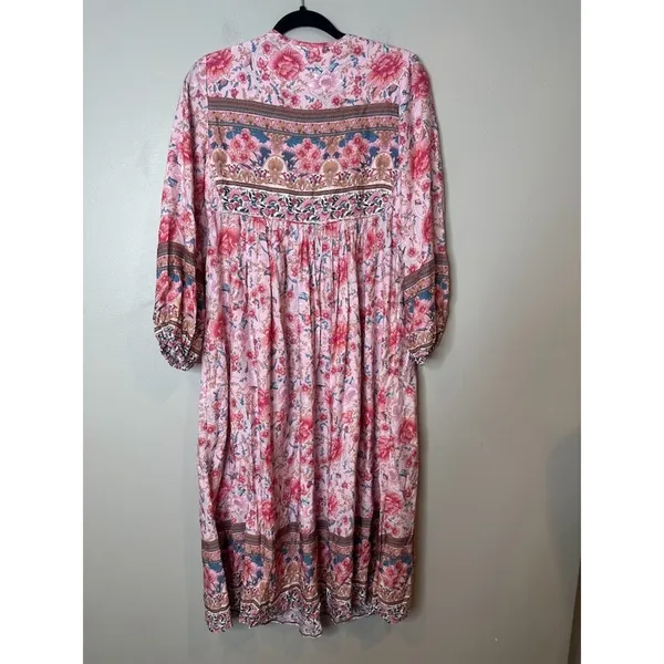 R Vivimos‎ Maxi Dress Size XS Boho Cottage Peasant Floral Pink Tassel Flowy - Image 5