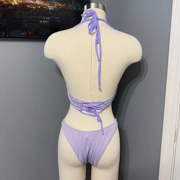 NWOT Shein Ring Ribbed Linked Bikini Set, Purple, S - Image 2
