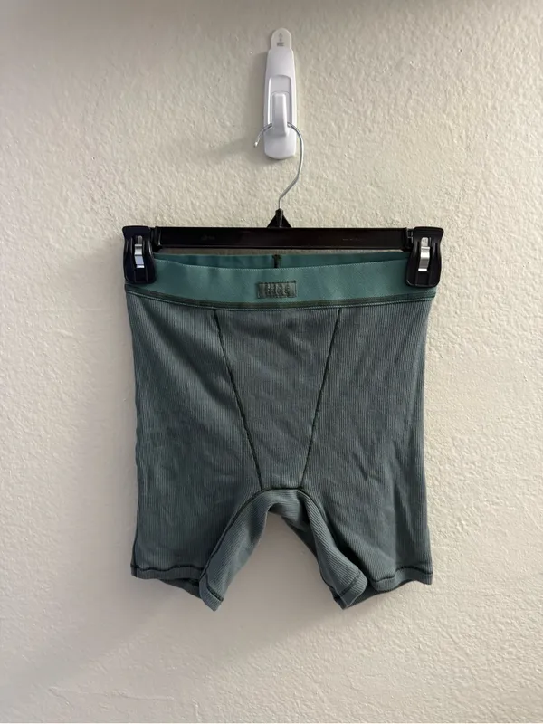 SKIMS Cotton Ribbed High-Waist Boxer Short Size XS Slate Teal Loungewear Travel - Image 2