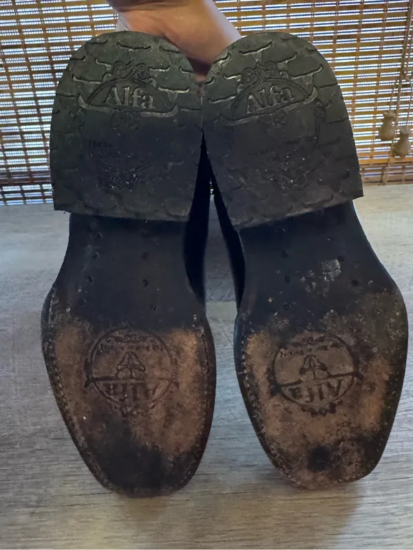 Alfa Western Wear Black Leather Western Cowboy Boots with Gold Stamped Shaft - Image 7