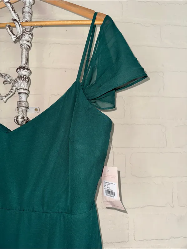 Birdy Grey dress Devin Chiffon Gown Emerald Green Cold Shoulder Maxi xxl NEW - Image 3