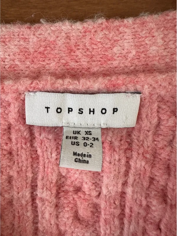 Topshop Wool Blend Cable Knit Crop Button Front Cardigan Pink Women’s XS - Image 7