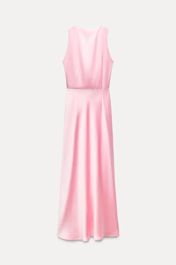 Zara maxi dress midi Light Pink tie knot satin effect wedding party evening - Image 8