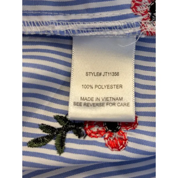 Always Indigo Womens XL Blue White Striped Poppy Floral Off Shoulder Blouse Top - Image 5