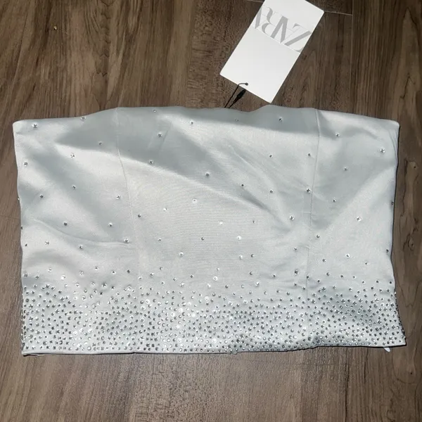 Zara SALE ‼️ NWT RHINESTONE SATIN EFFECT STRAPLESS TOP - Image 10