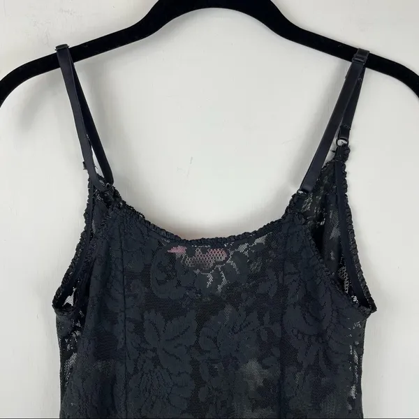 Victoria’s Secret Black Floral Lace Slip Dress Medium Ruffle Hem Sexy Lingerie - Image 9