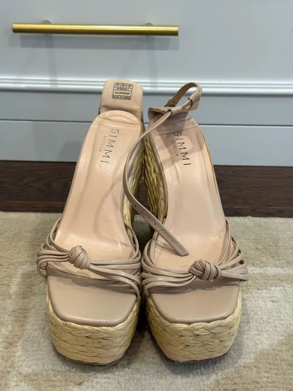 Simmi Beige Strappy Espadrille Platform Wedge Sandals Size 6 - Image 2