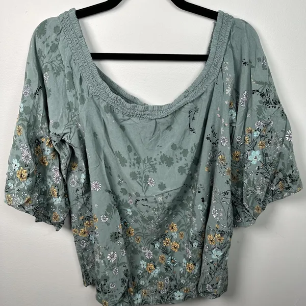 Maurices XL Blouse Womens Boho Green Floral Stretch‎ Neckline Off Shoulder - Image 11