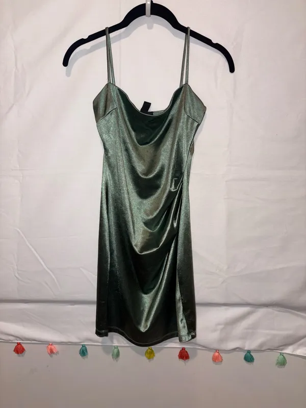Windsor Green Mini Dress Satin - Image 2