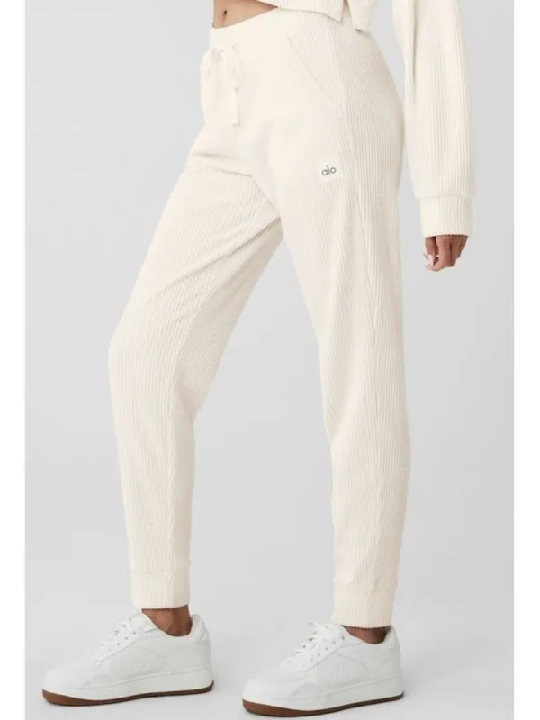 Alo Muse Sweatpants Ivory Cream Beige Stretchy High-Rise Waist Sweats Joggers L - Image 5